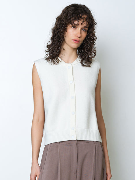 Shae Knit Sleeveless White Bomber Vest