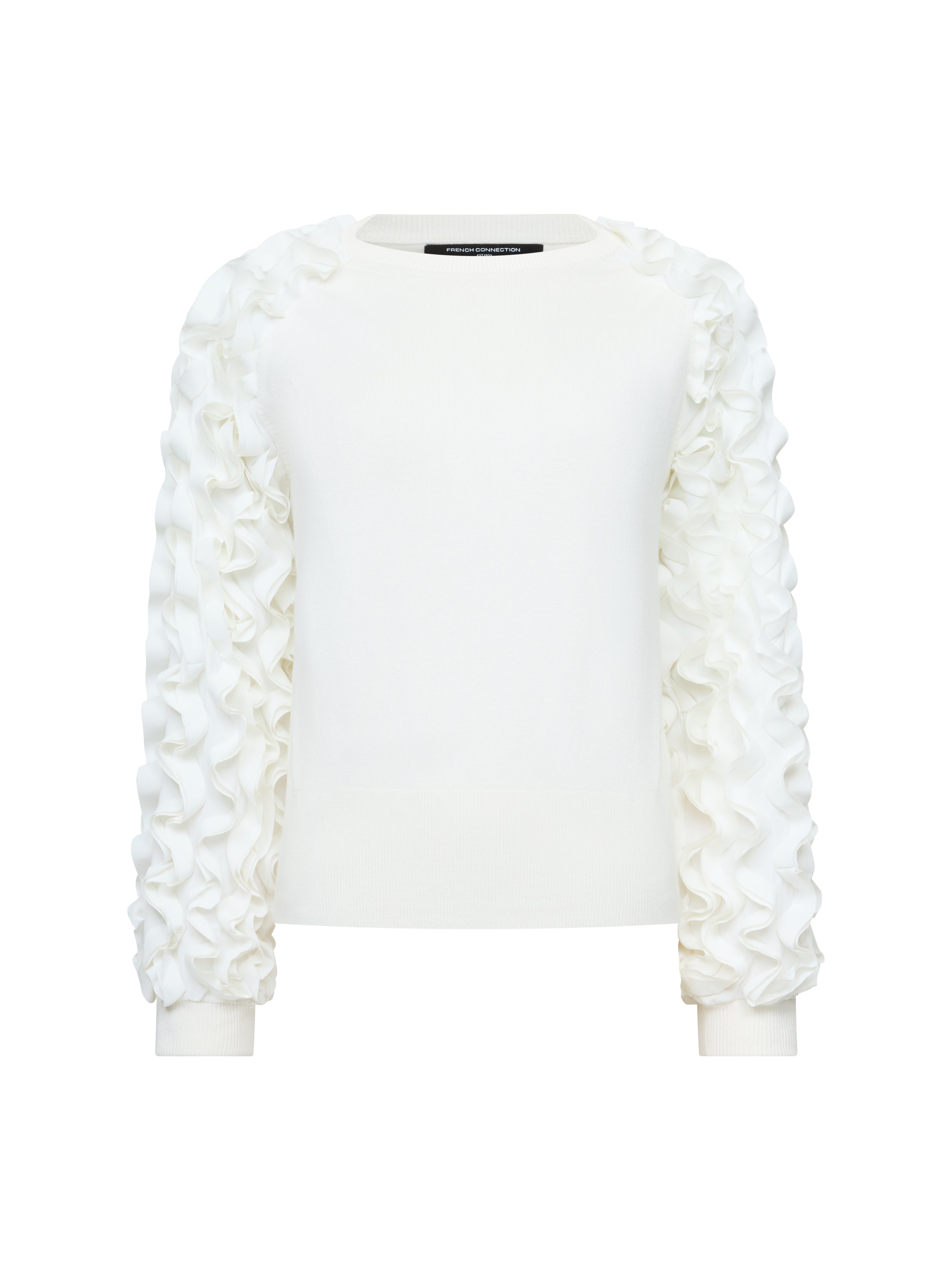Krista Knit Mix Ruffled Sleeve White Jumper