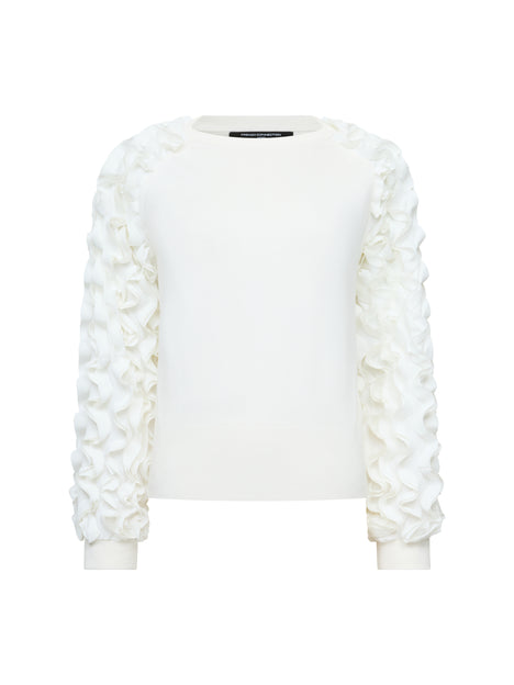 Krista Knit Mix Ruffled Sleeve White Jumper