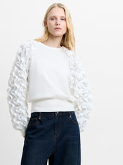Krista Knit Mix Ruffled Sleeve White Jumper