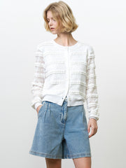 Krista Lace Mix Button-Up White Cardigan