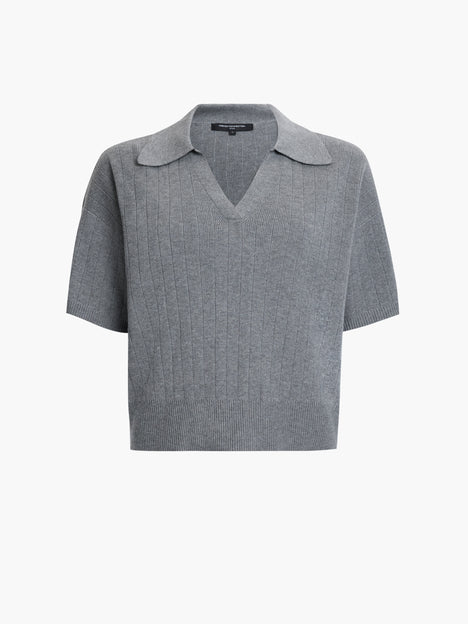 Javier Knit V-Neck Grey Collared Top