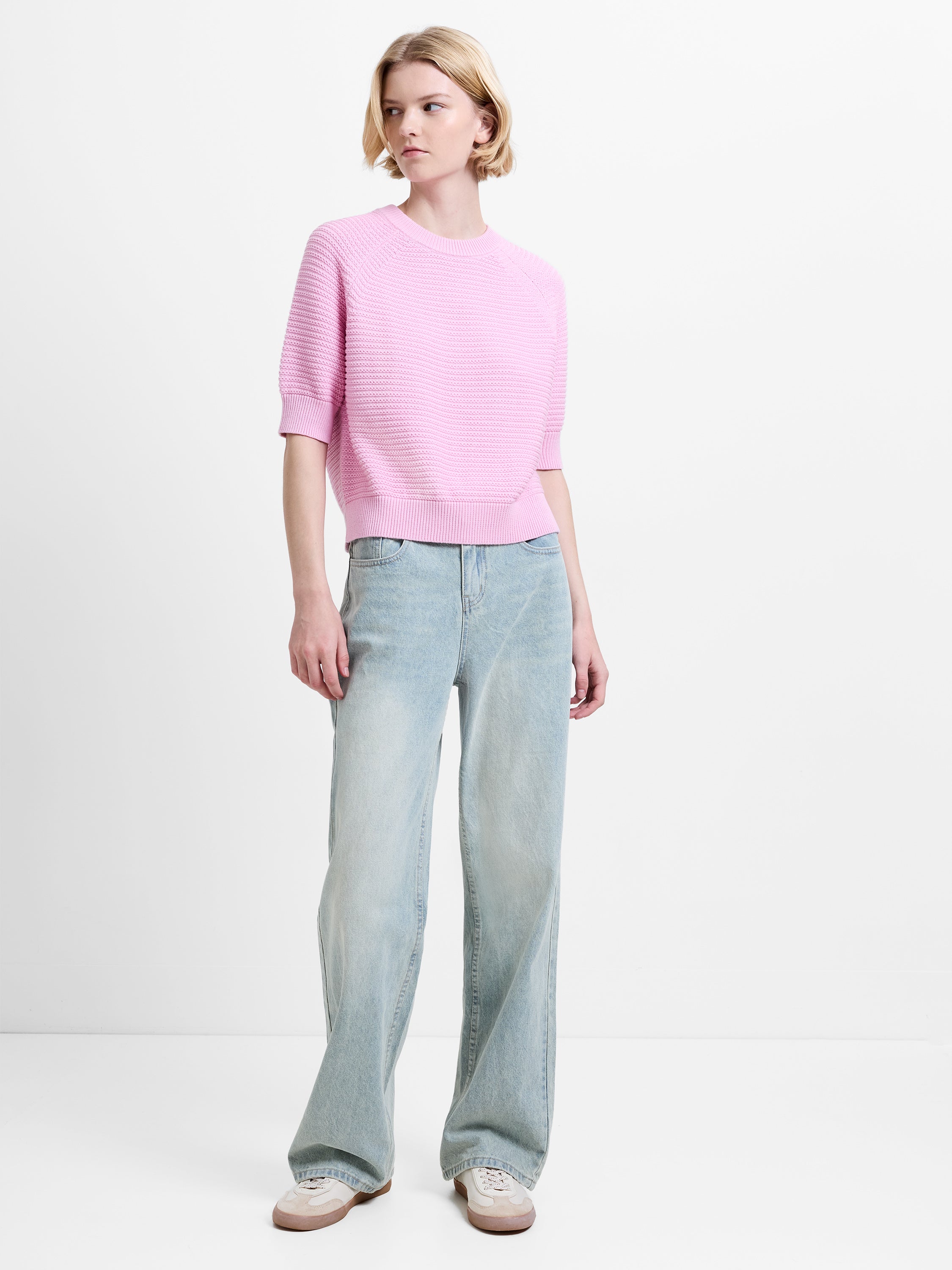Lily Mozart Pearl Knit Light Pink Short Sleeve Jumper