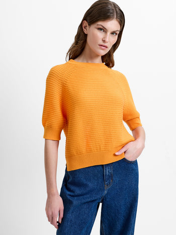 Lily Mozart Pearl Knit Orange Short Sleeve Jumper