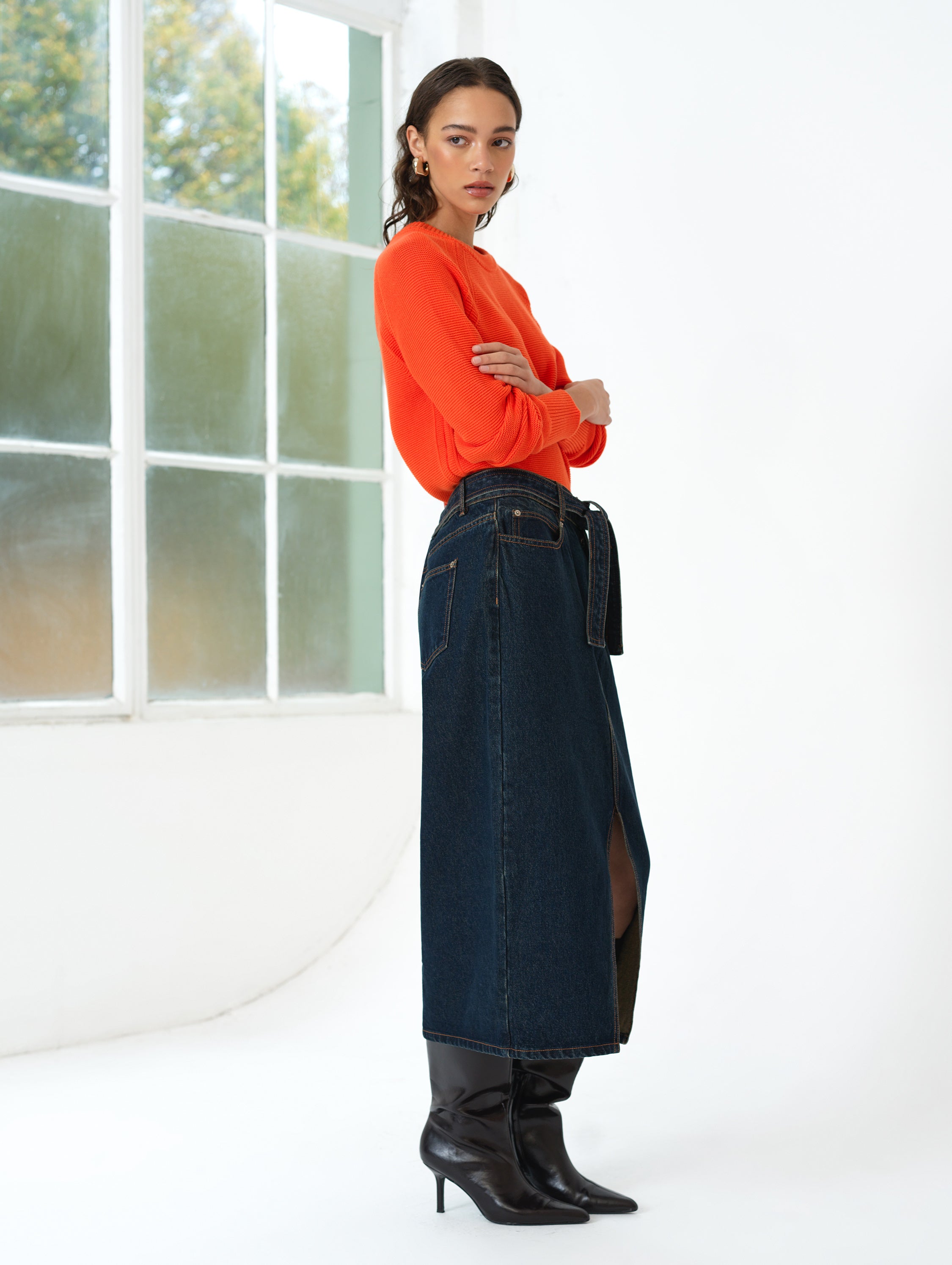 Lily Mozart Pearl Knit Orange Long Sleeve Jumper