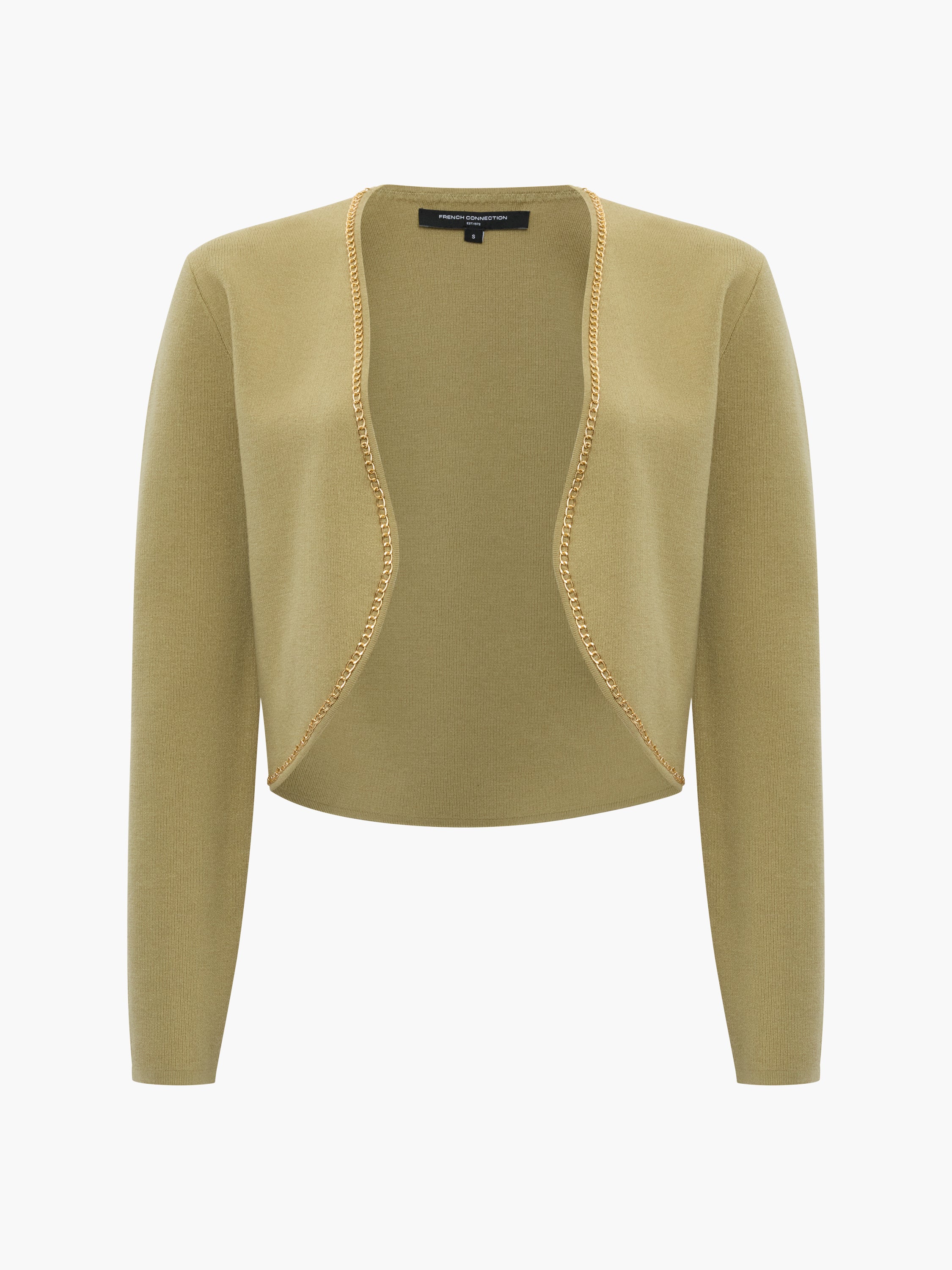 Laurie Knit Chain Trim Green Bolero Cardigan