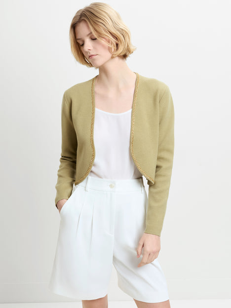 Laurie Knit Chain Trim Green Bolero Cardigan