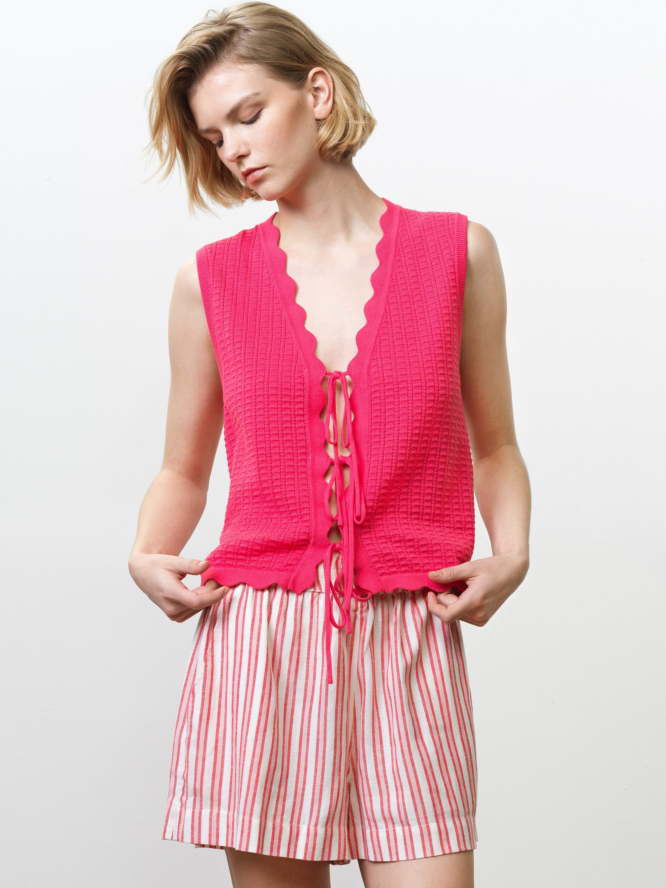 Lois Mozart Knit Tie Up Pink Vest Top