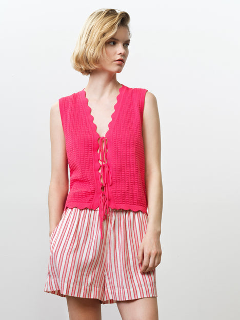 Lois Mozart Knit Tie Up Pink Vest Top