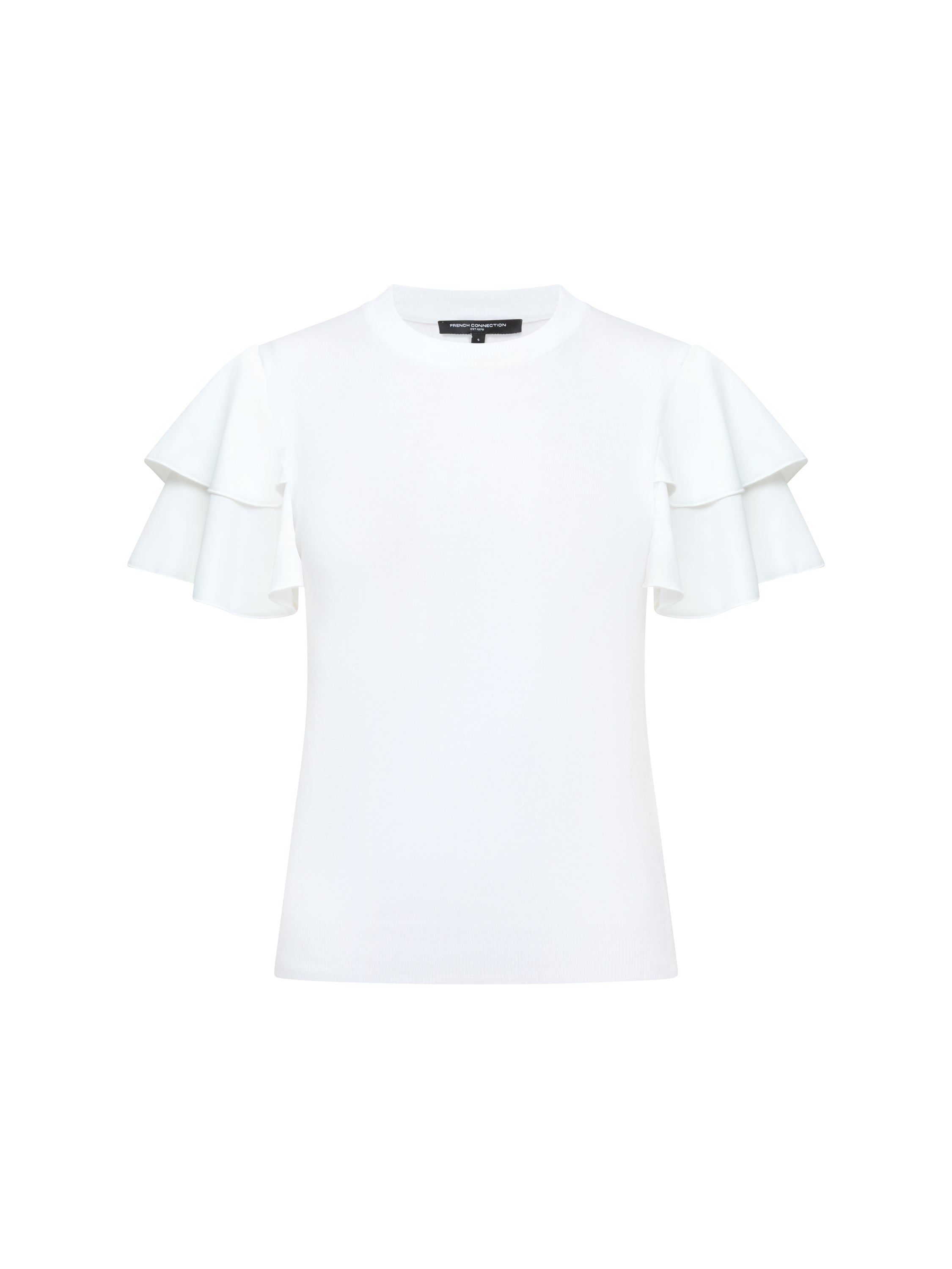 Krista Knit Mix Flutter Sleeve White Top