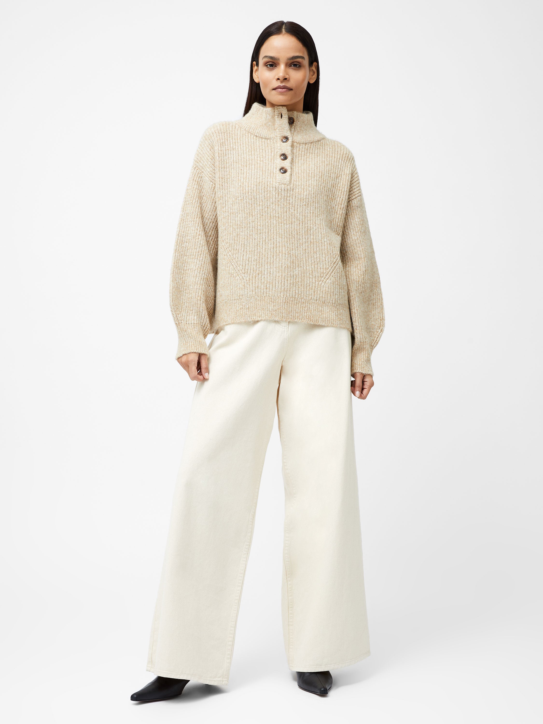 1/4 Button Drop Shoulder Jumper