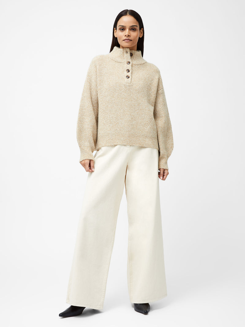 1/4 Button Drop Shoulder Jumper