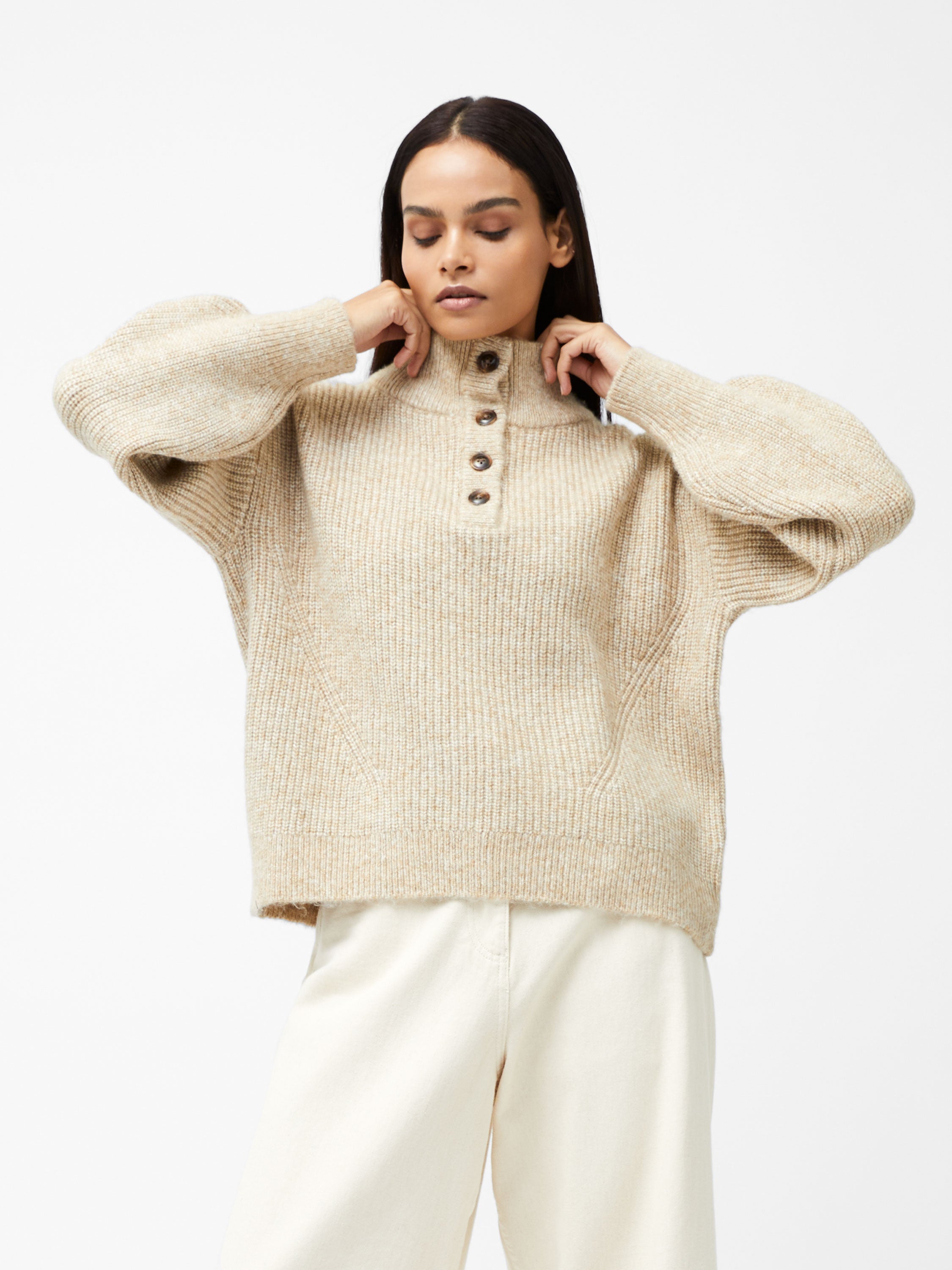 1/4 Button Drop Shoulder Jumper