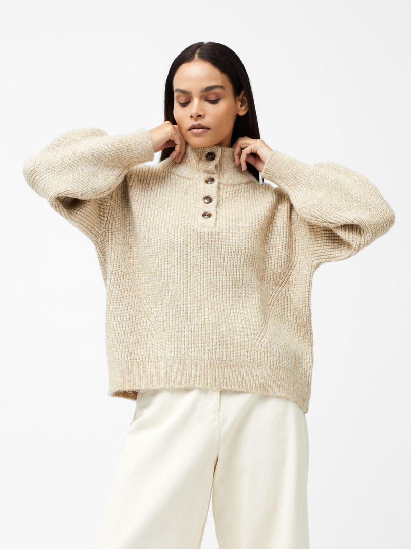 1/4 Button Drop Shoulder Jumper