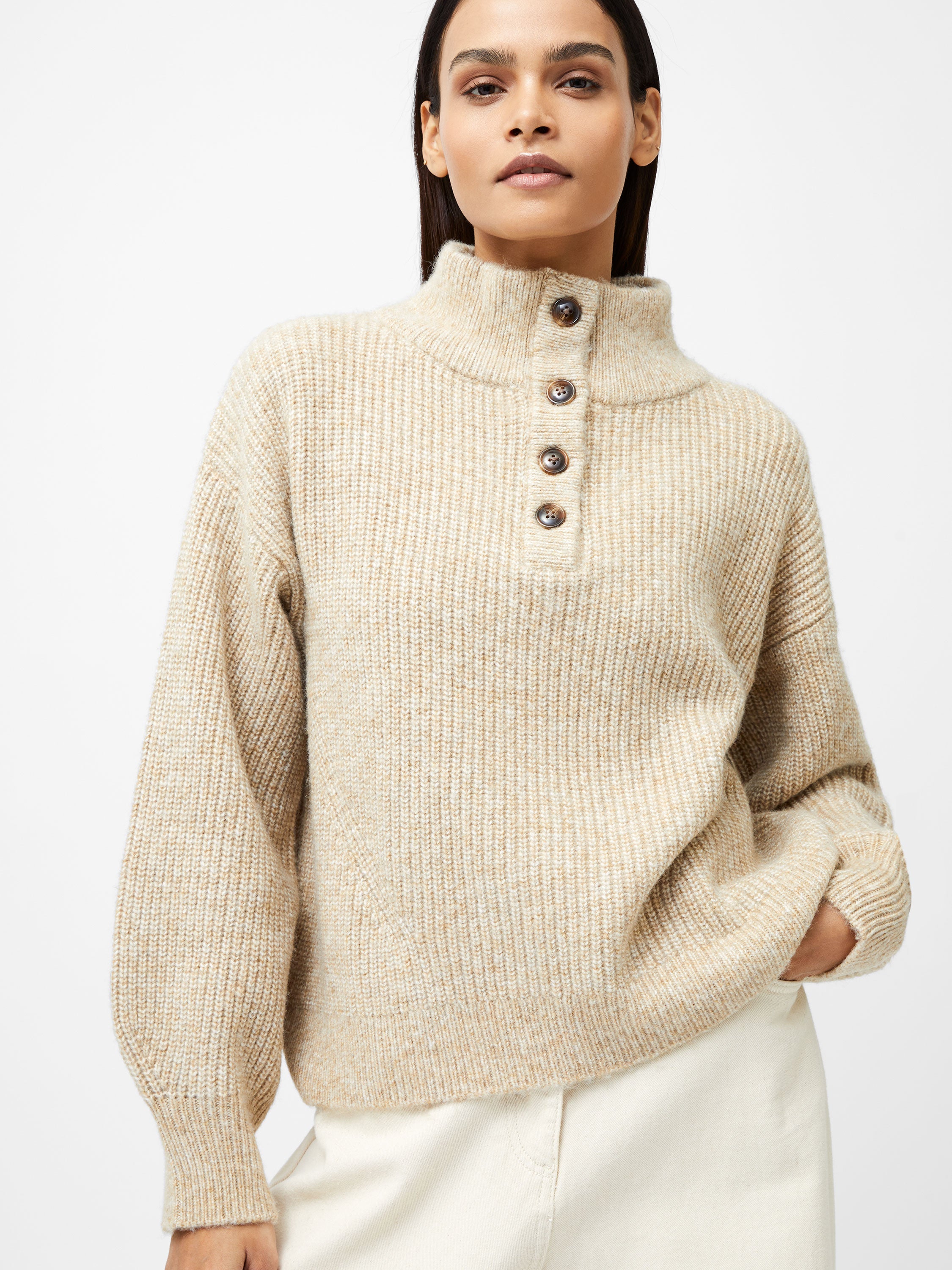 1/4 Button Drop Shoulder Jumper