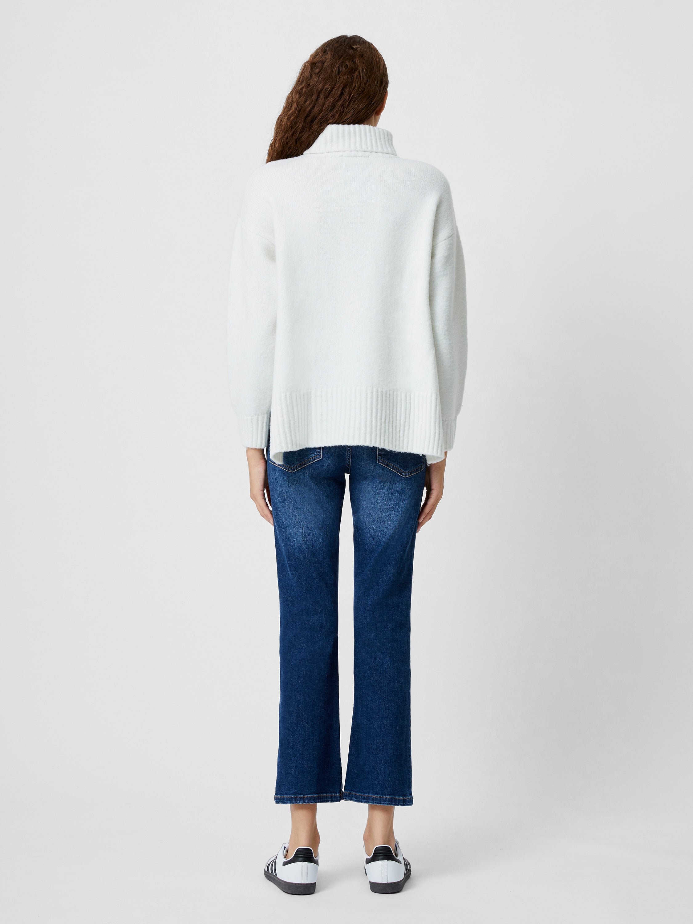 Funnel Neck Stepped Hem Cable Knit Jumper