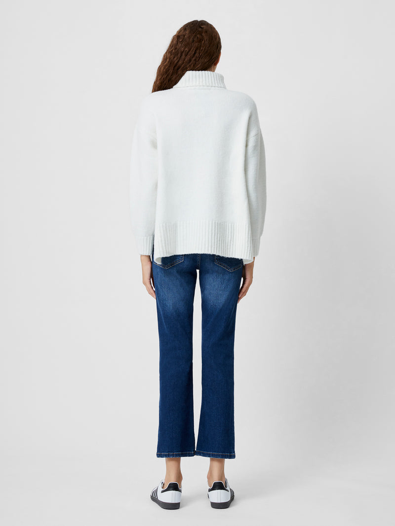 Funnel Neck Stepped Hem Cable Knit Jumper