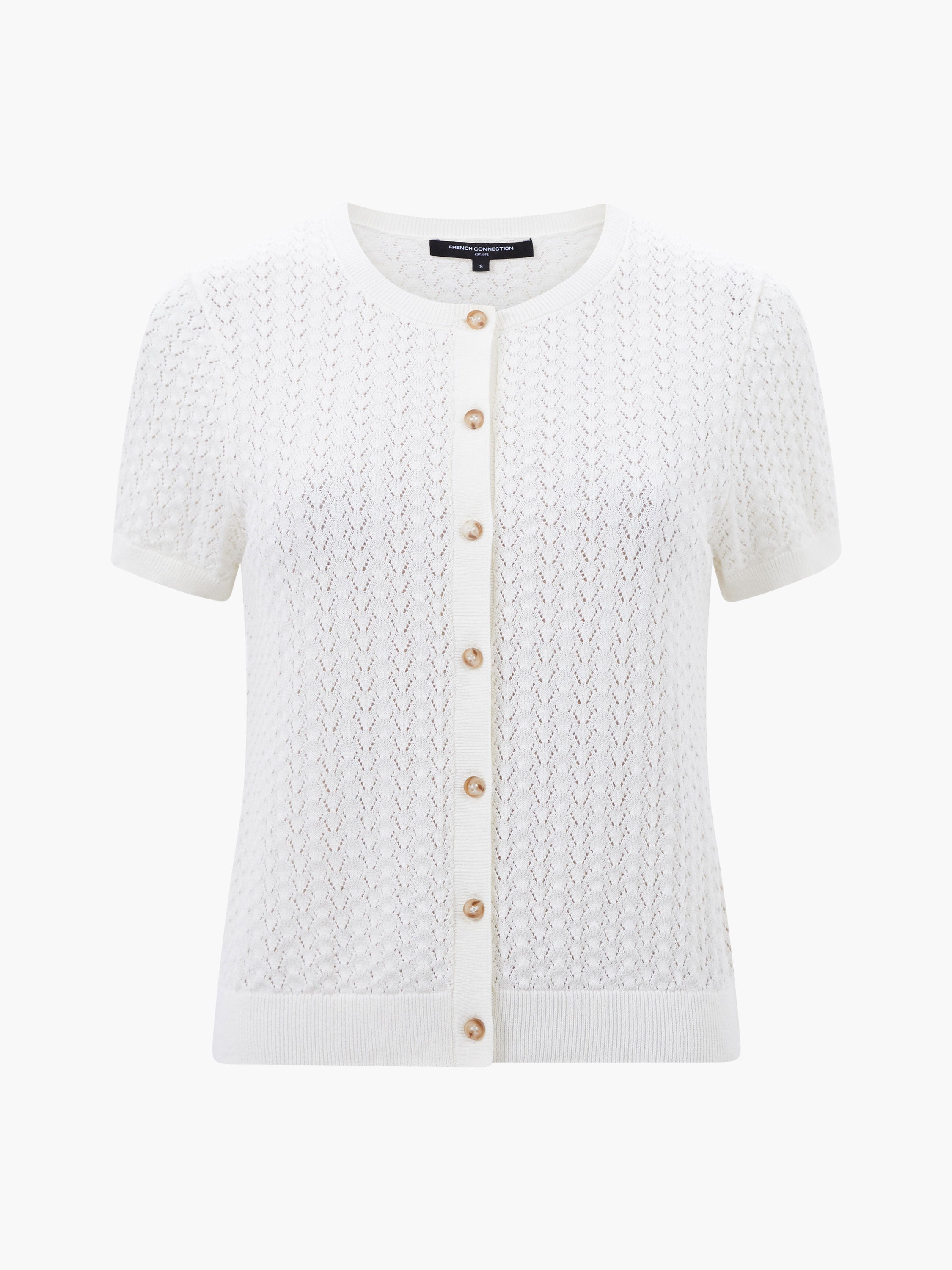 Cotton Blend Pointelle Short Sleeve Cardigan