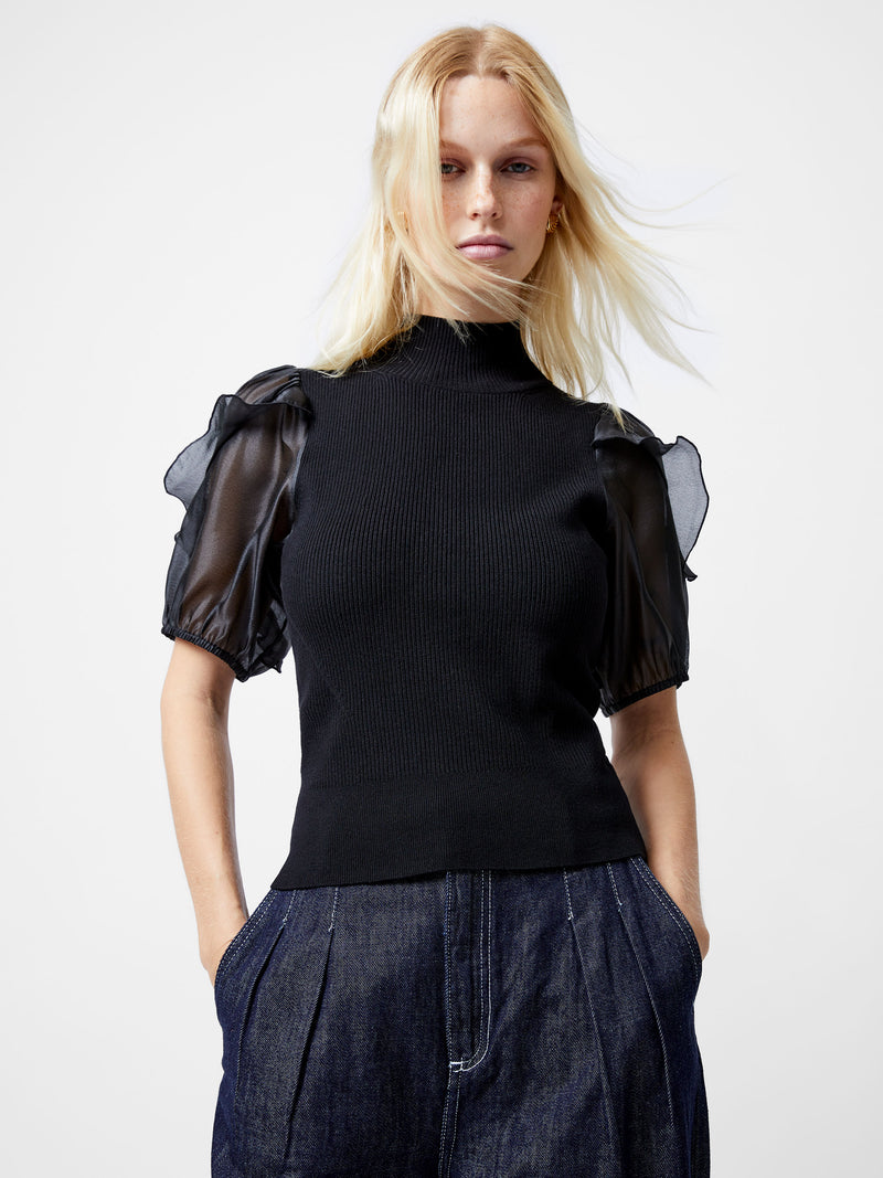 Kristine Organza Short Puff Sleeve Top