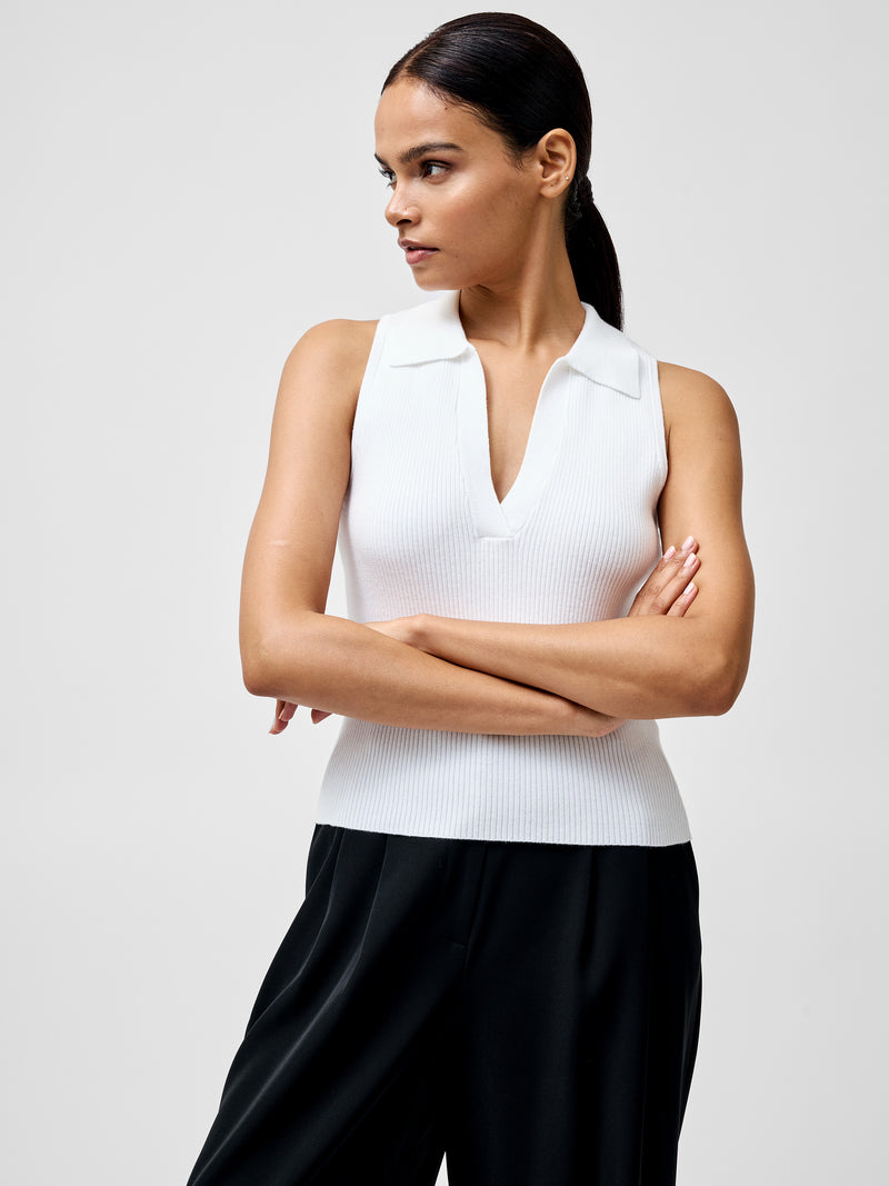 Mozza Collared V Neck Sleeveless Jumper