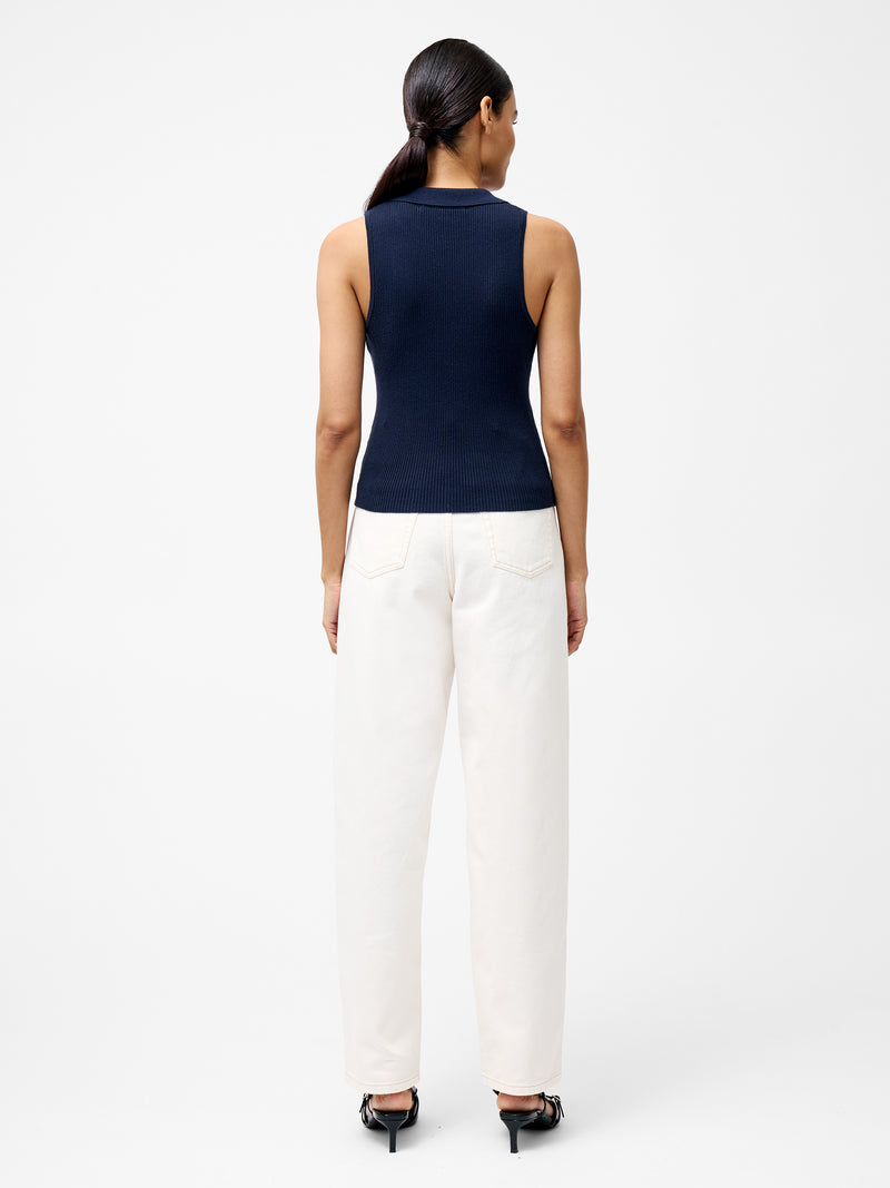 Mozza Collared V Neck Sleeveless Jumper