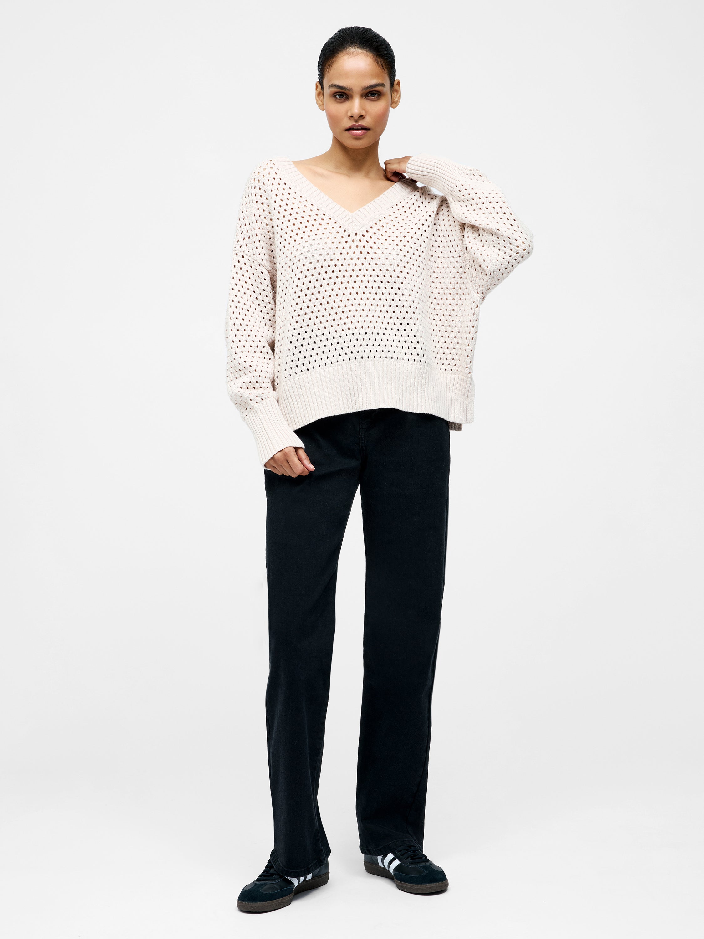 Crochet Knit V Neck Sweater