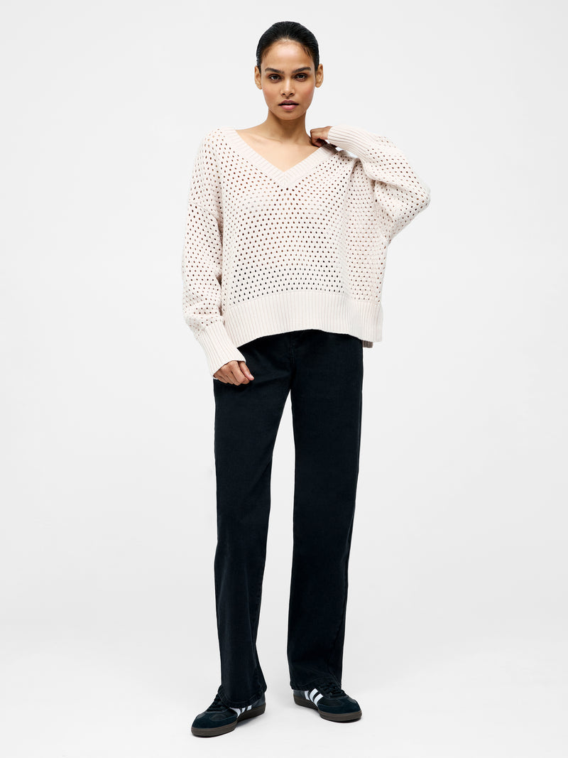 Crochet Knit V Neck Sweater