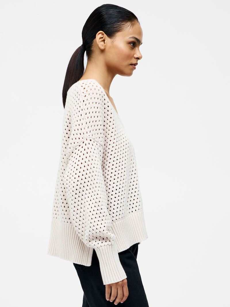 Crochet Knit V Neck Sweater