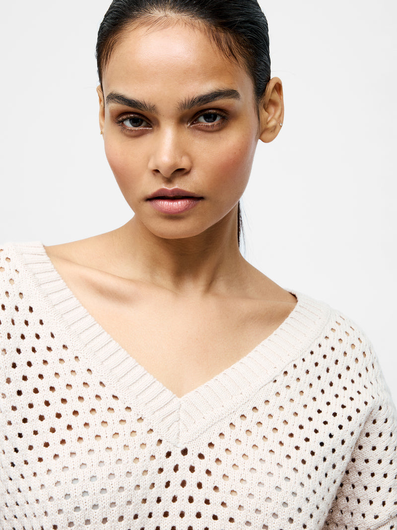 Crochet Knit V Neck Sweater