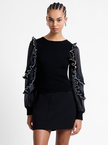 Krista Mix Ruffle Trim Long Sleeve Top