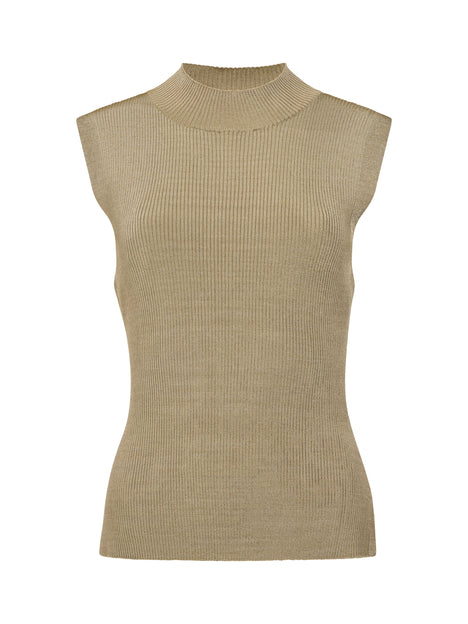 Sleeveless High Neck Ribbed Jumper