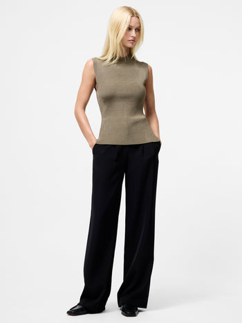 Sleeveless High Neck Ribbed Jumper