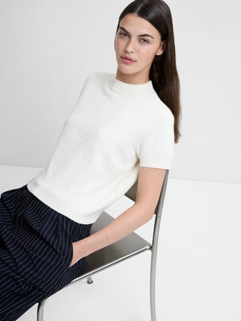 Vhari Recycled Knit Mock Neck Short Sleeve Top