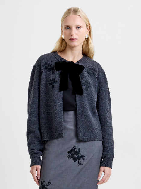 Irma Front Velvet Bow Cardigan