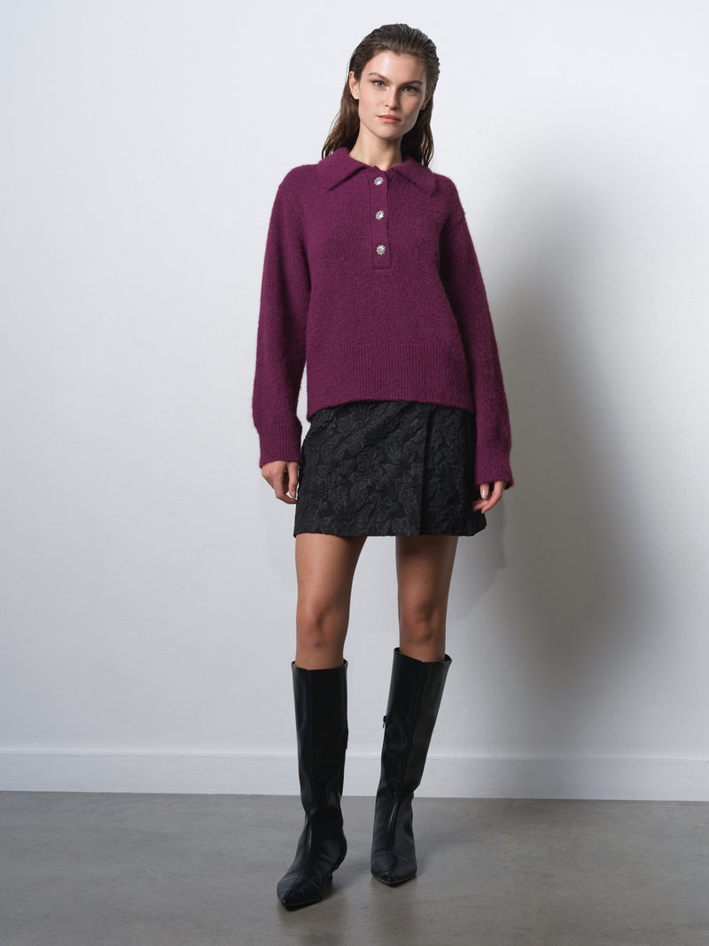 Colleen Polo Collar Diamante Button Jumper