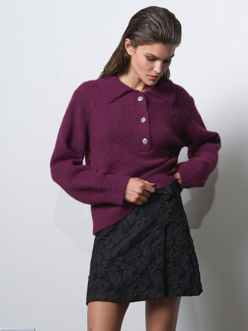 Colleen Polo Collar Diamante Button Jumper