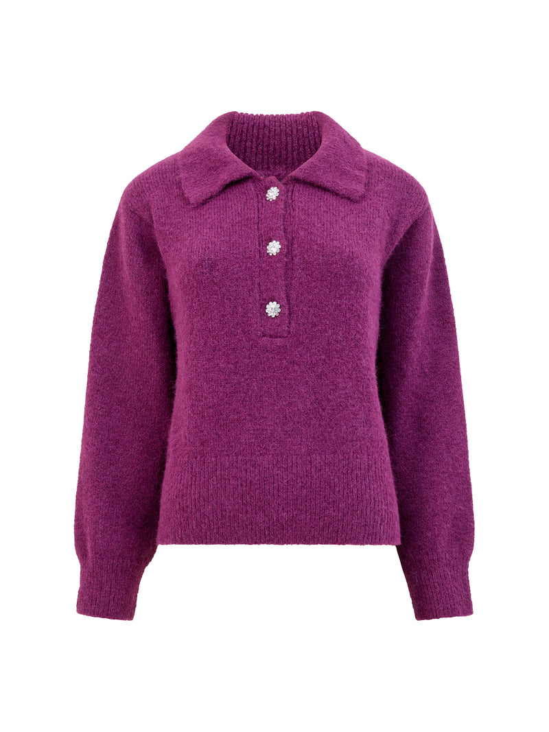 Colleen Polo Collar Diamante Button Jumper