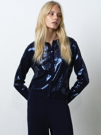 Hannah Knit Sequin Long Sleeve Button Through Top