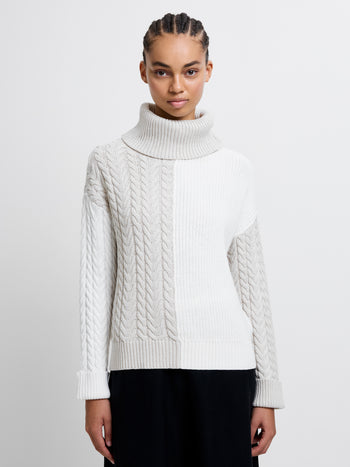 Mozart Roll Neck Cable Knit Block Jumper