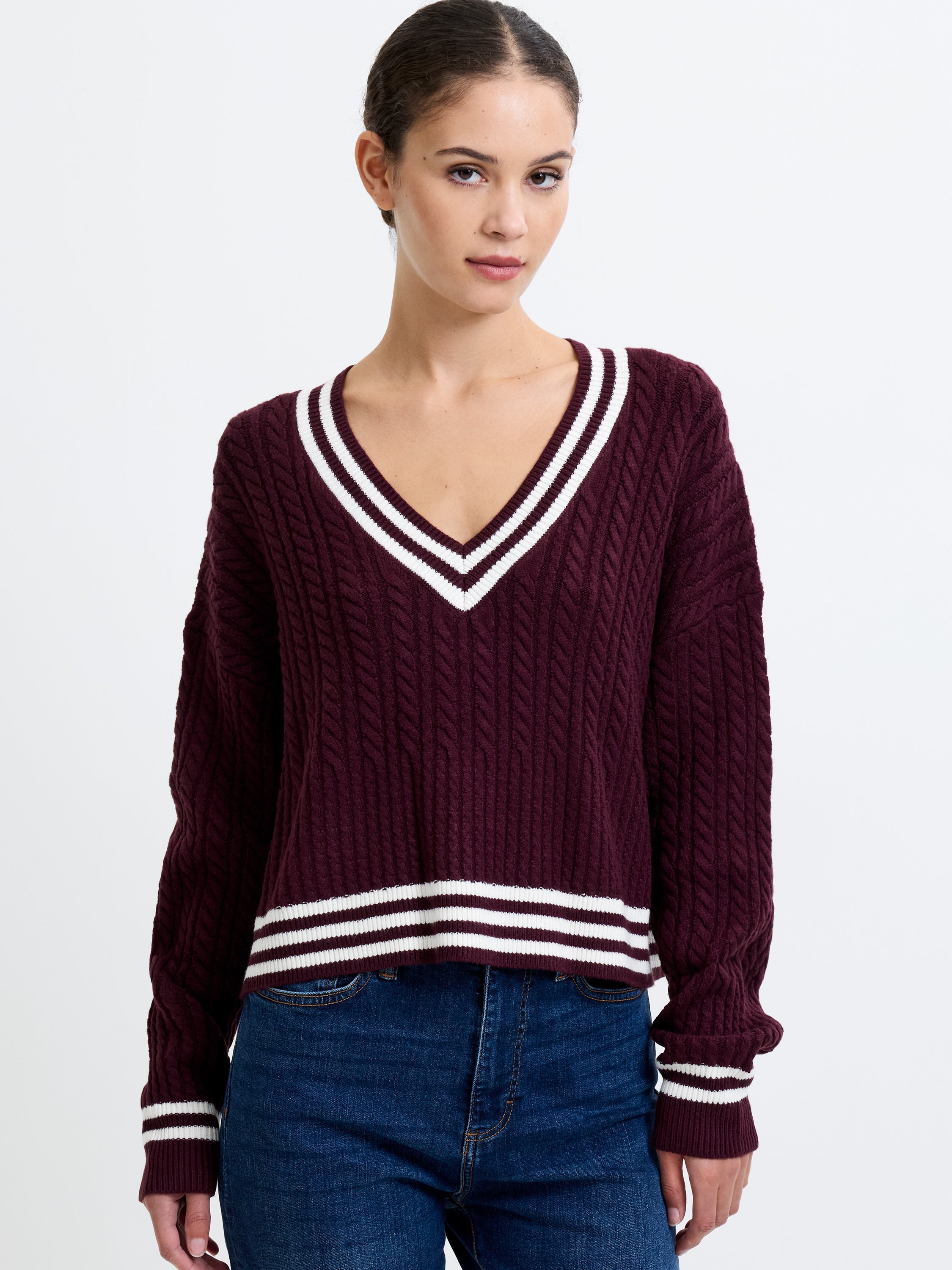 Babysoft Cable Knit V Neck Jumper
