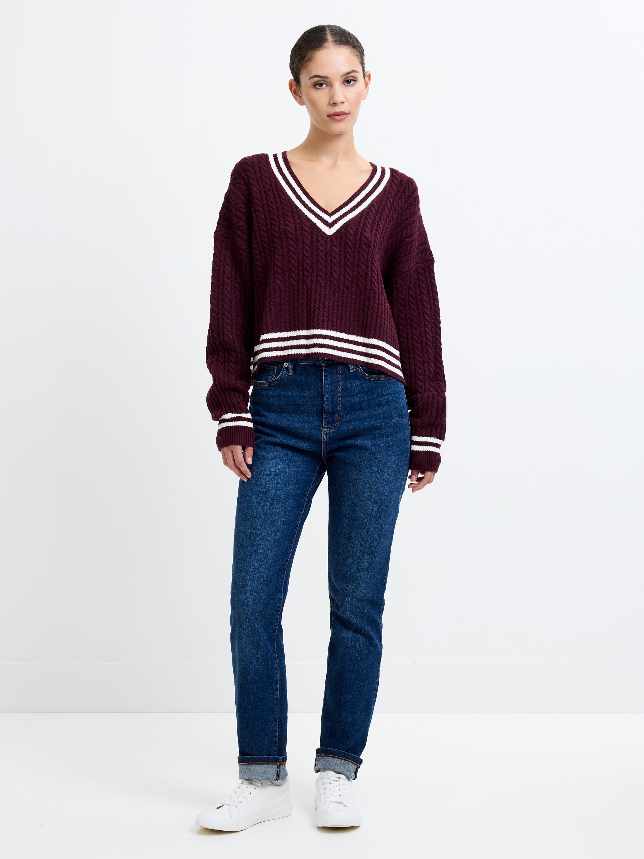 Babysoft Cable Knit V Neck Jumper