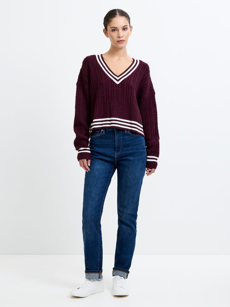 Babysoft Cable Knit V Neck Jumper