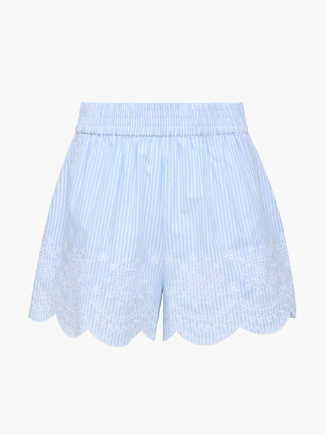 Striped Embroidered Hem Shorts