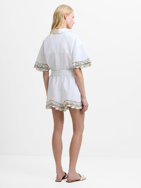 Alissa Cotton Embroidered Trim White Shorts