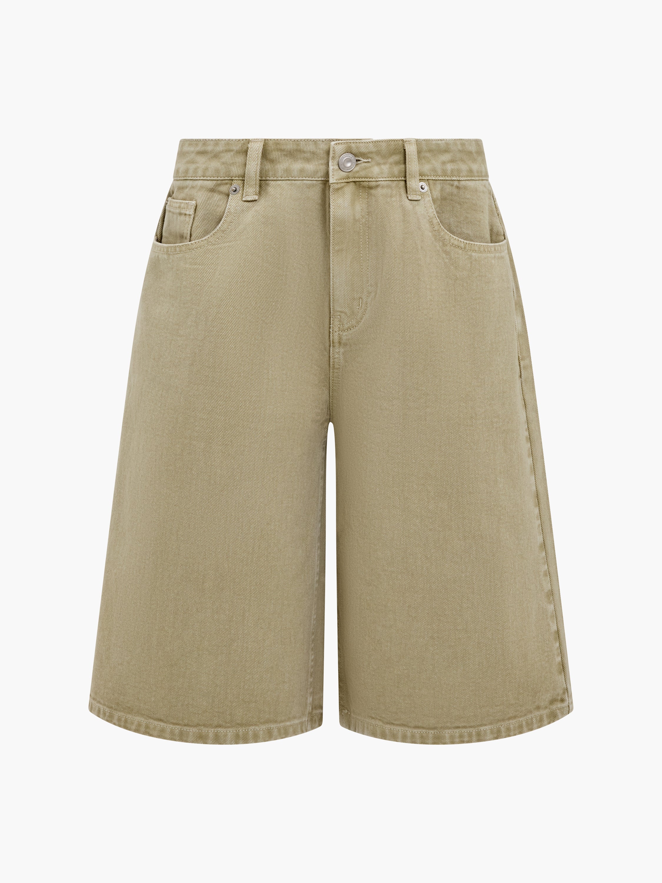 Dallas Mid Rise Green Denim Bermuda Shorts