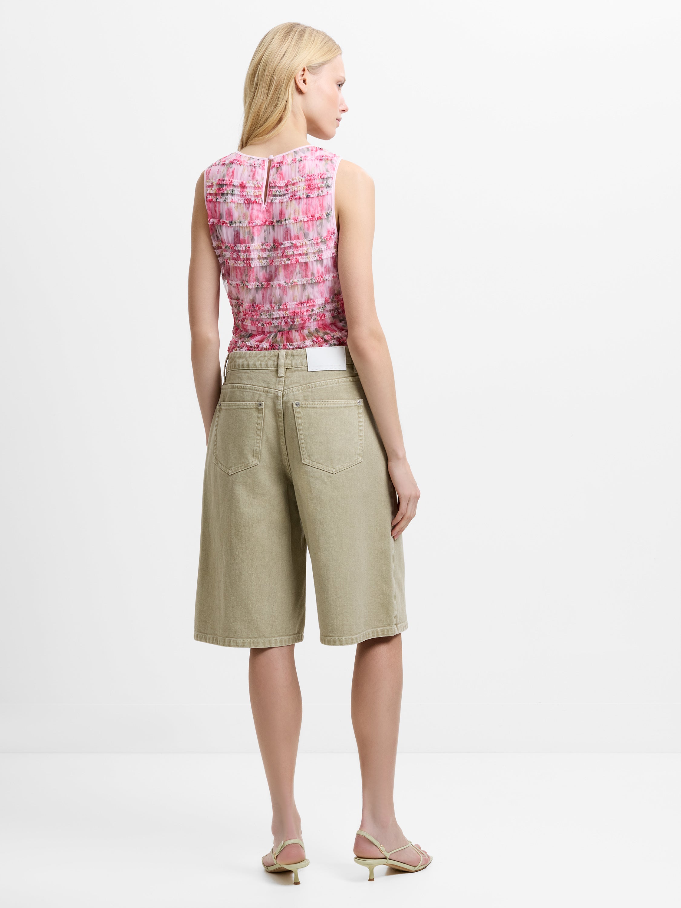 Dallas Mid Rise Green Denim Bermuda Shorts