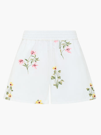 Cotton Floral Embroidered White Shorts