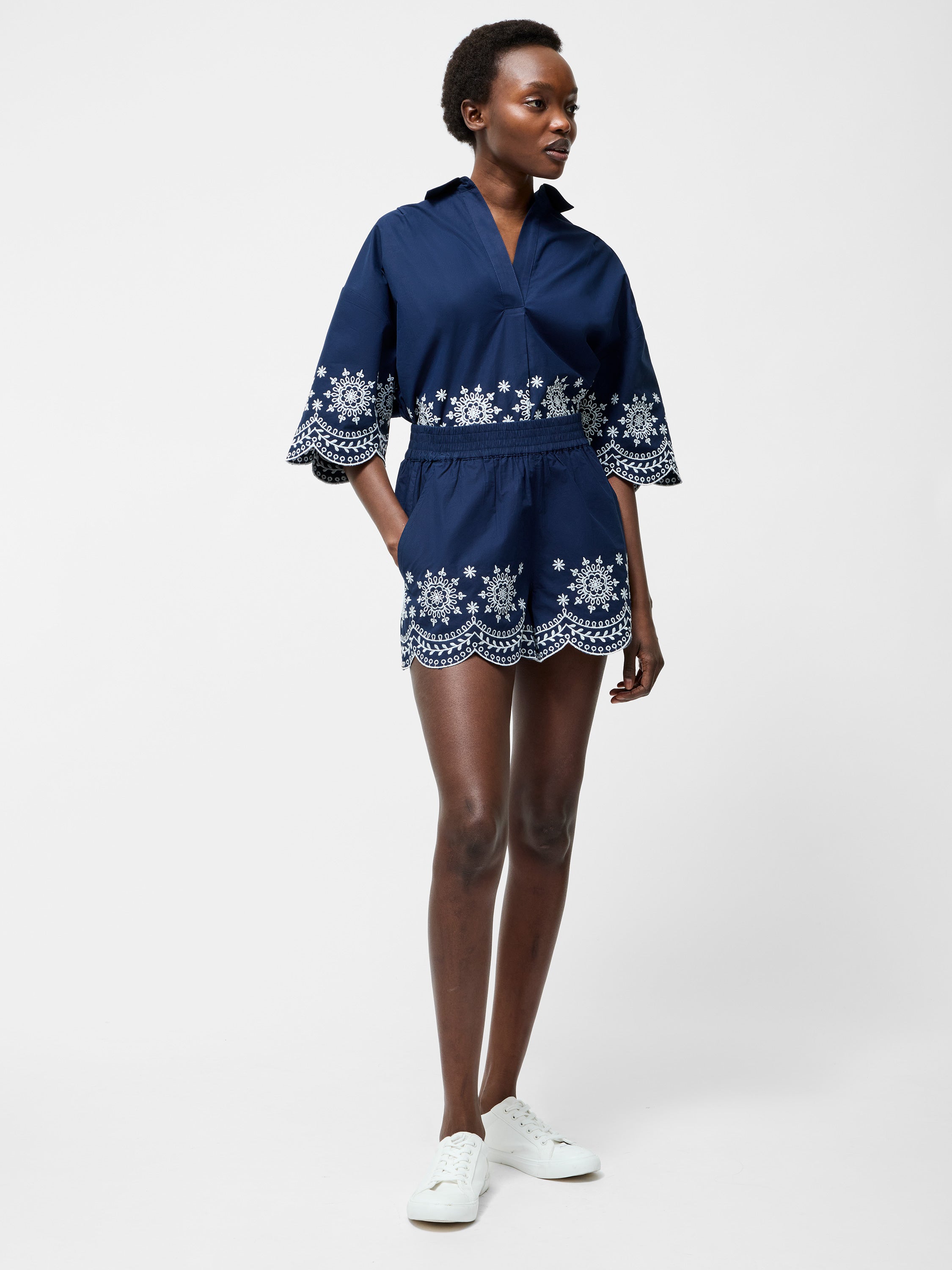Embroidered Hem Shorts