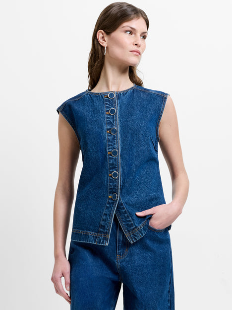 Dallas Blue Denim Waistcoat Top