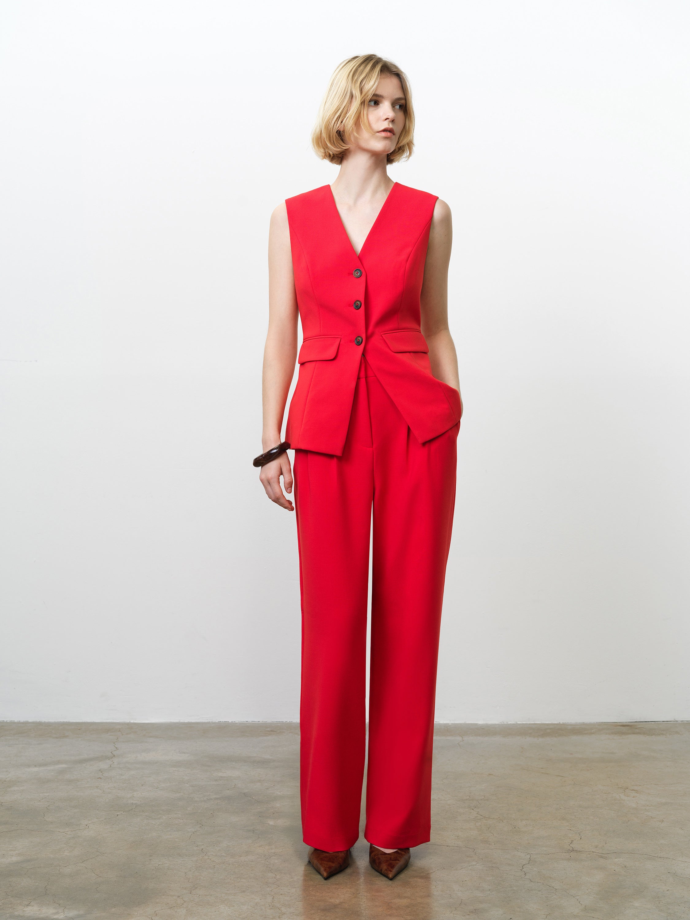 Carlie Longline Red Fitted Waistcoat